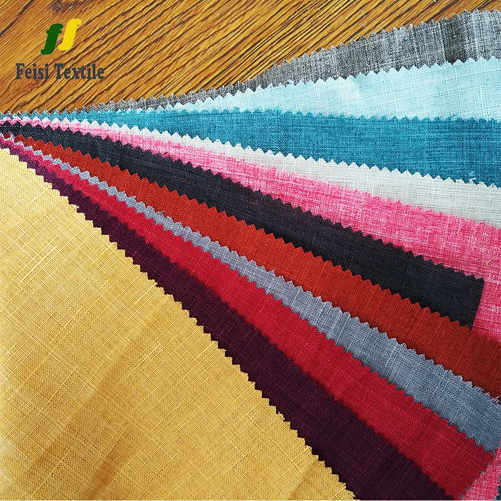 100% polyester cationic fabric plain colour cruciform slub yarn for table cloth window curtain chairpad