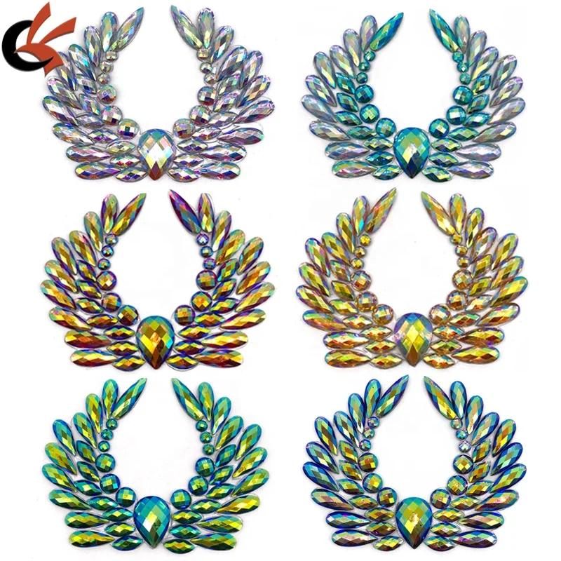 Sparkling Angel wings Shape Resin Gems Colors Iron on Hot Fix Rhinestone Appliques for Carnival Costume DIY