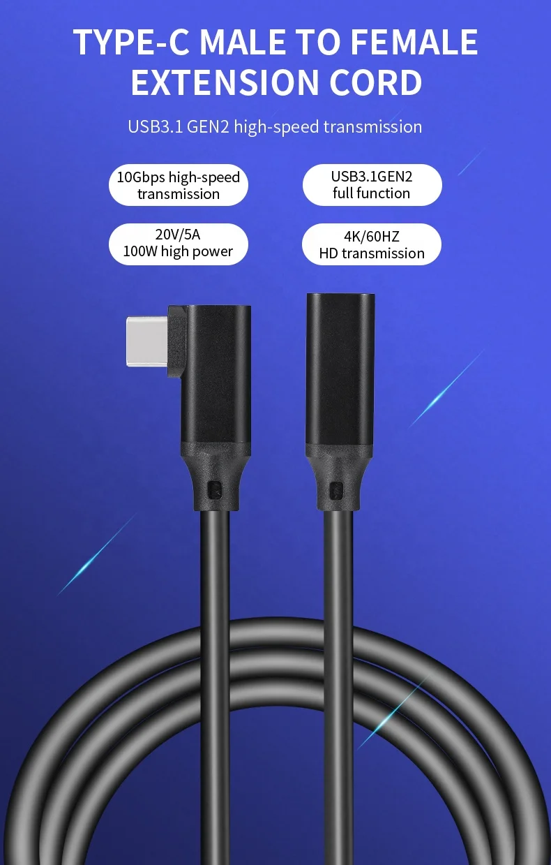 usb male to female extension cable Type C 90 degree right angled USB3.2 Cable USB A to USB C power cable