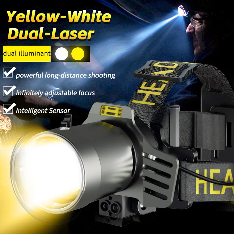 Outdoor Emergency Night Fishing Headlights Zoomable Powerbank Rechargeable Led Sensor Head Lamp