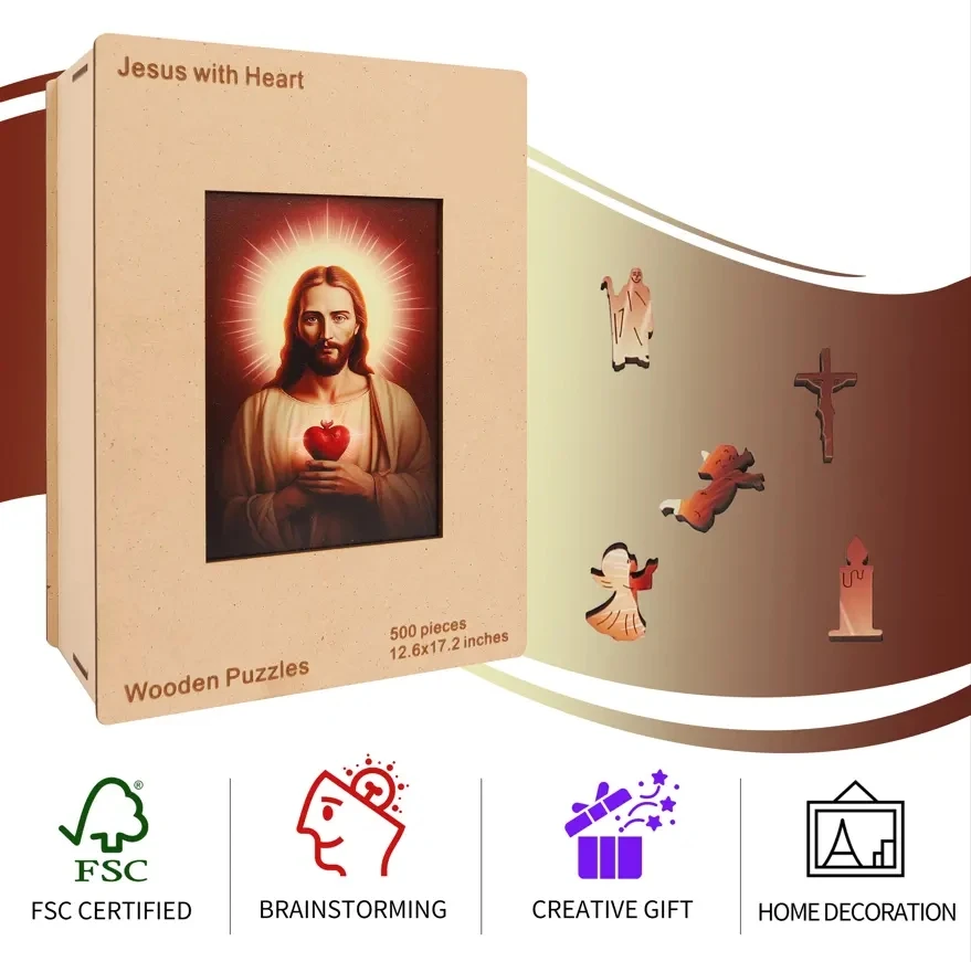 2023 New High Quality Heart Of  Jesus DIY Wooden Puzzle Customized For Adults & Kids 3D Jigsaw Puzzle