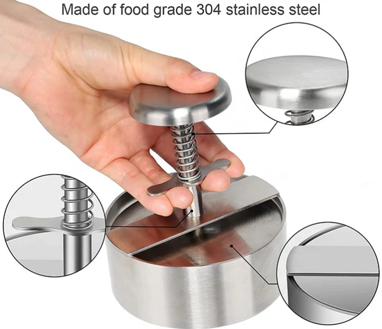 Factory Price 304 Stainless Steel Round Patty Press Home Kitchen Gadgets BBQ Grill Camping Tools
