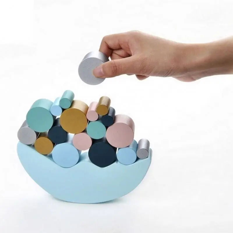 High Quality Wooden balance building game moon ship stacking toys