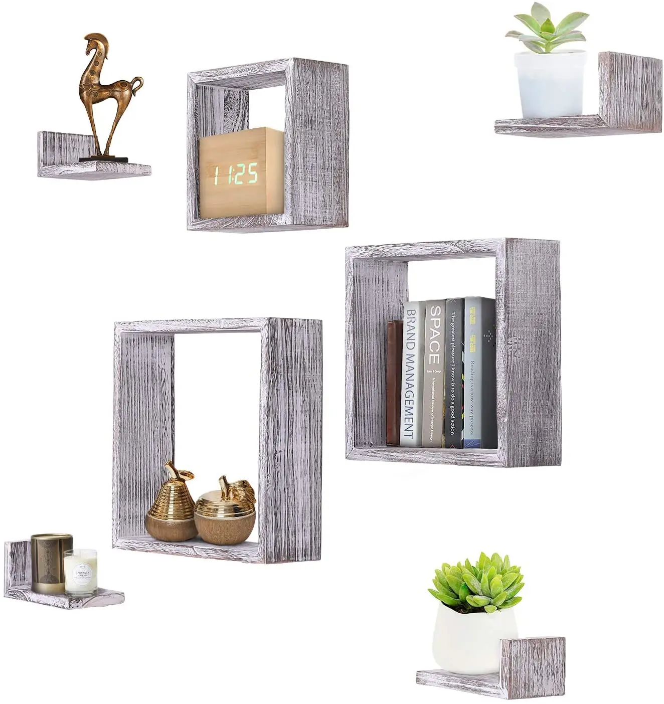 Rustic Square Wood Wall Shelf Mounted Home Decor Shelves for Wall Grey Display Wooden Luxury Natural Wood Colour Farmhouse