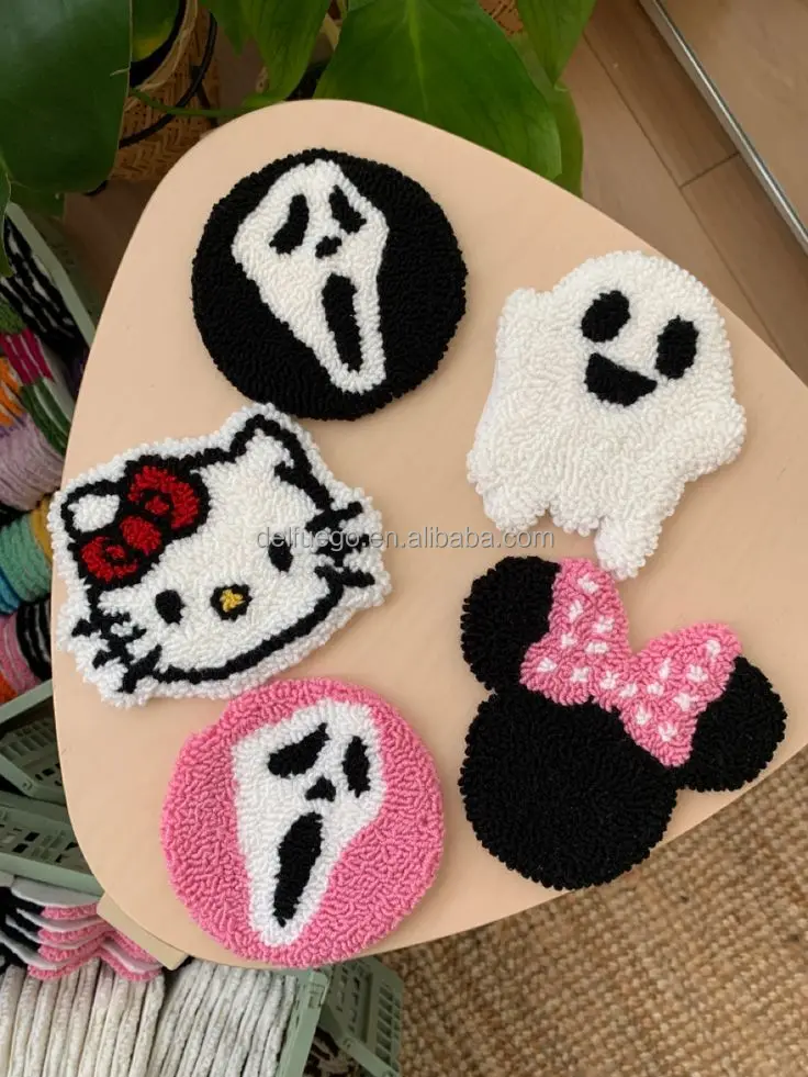 Halloween Decorations Handmade Ghost Pumpkin Luxury Mug Rug Punch Needle Coaster