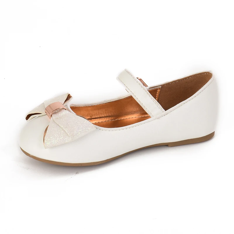 Custom PU rubber low heel browns shoes striped bowknot girls casual school shoes