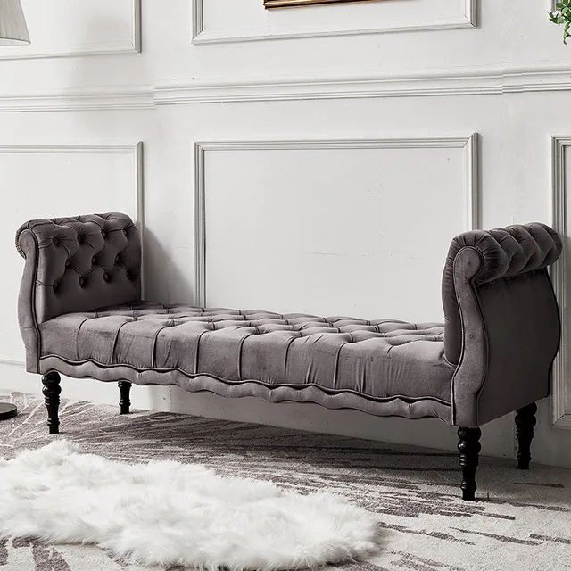 Современный роскошный серый бархатный стул Midcentury деревянный оттоманка для