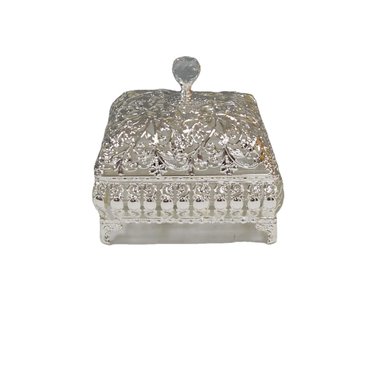 German silver metal silver plated wedding sugar pot tableware acrylic candy bowl with lid