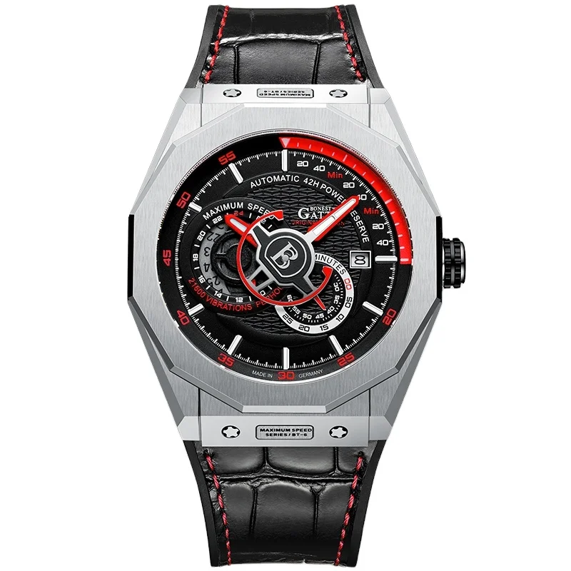 GATTI Top Brand Japan Sports Leather Automatic Waterproof Sapphire Crystal Wristwatch