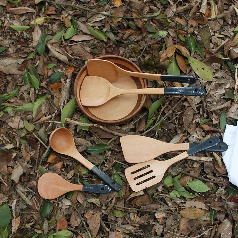 Beechwood  Cooking Tools Nonstick Spatula and Spoons Set Wooden Utensils Set