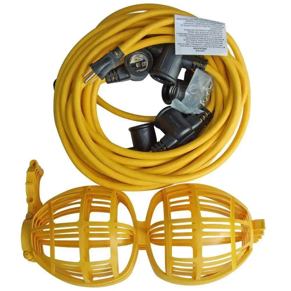 hot sale waterproof temporary work string light 2 cores string lights yellow plastic cage temporary light