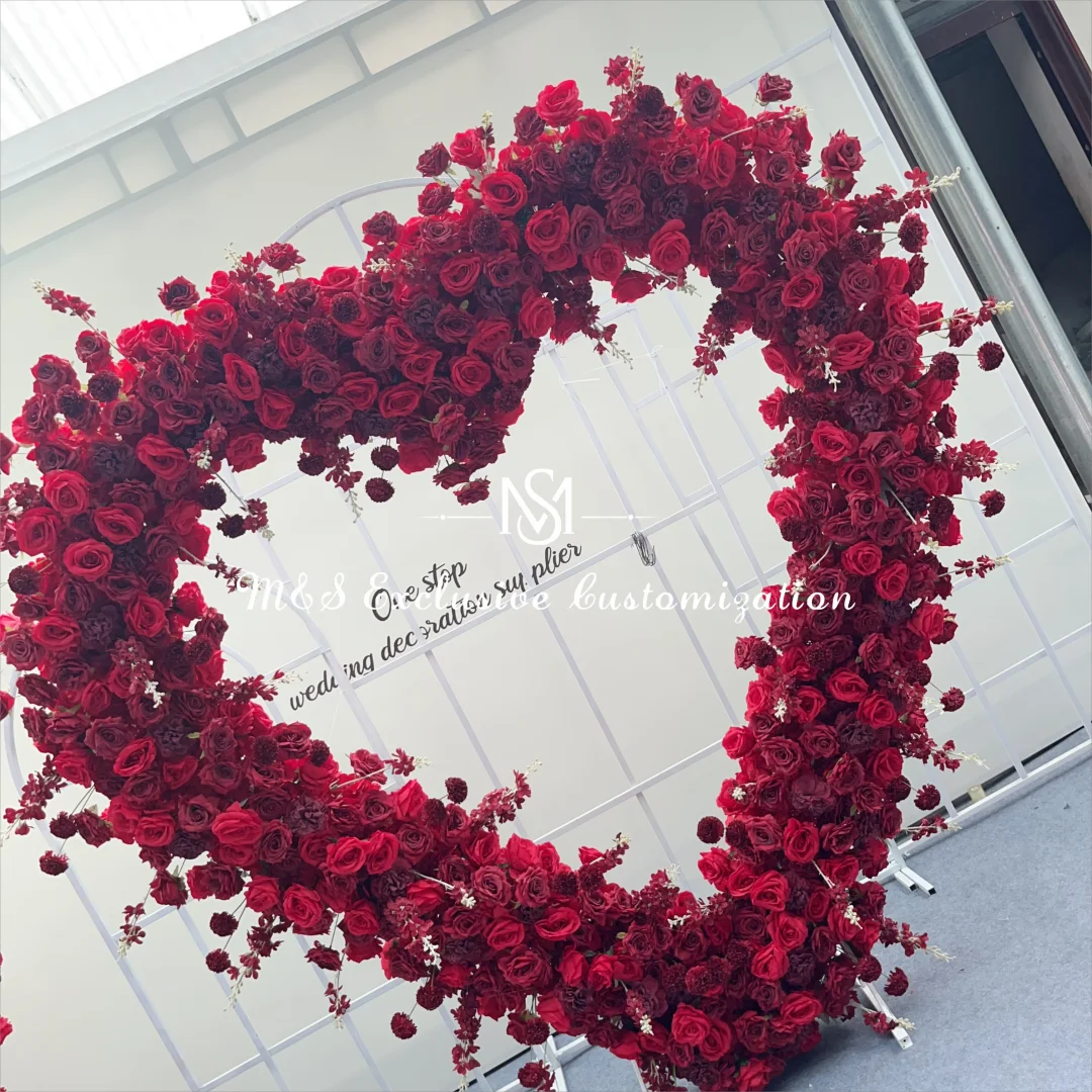 New Design Heart Flower Arch Wedding Decoration Backdrop Artificial Flower Arch Red Rose Flower Arch