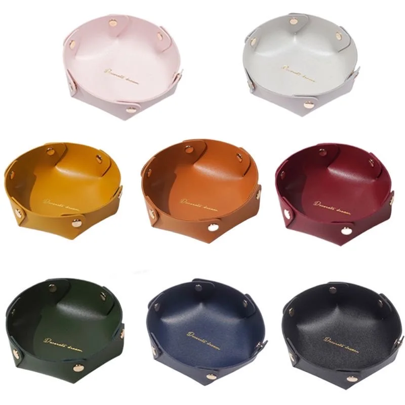 Circle Coin Key Foldable Pu Leather Tray Jewelry Storage Tray Home Deco Creative Organizer