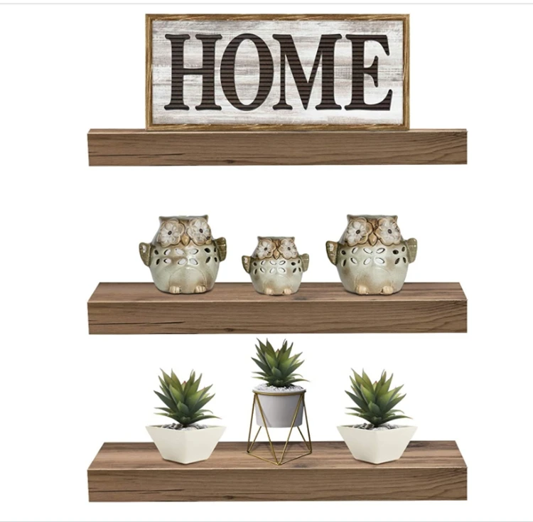 Деревянный подвесной дисплей для гостиной с дизайном на заказ, набор настенных полок с плавающей рамкой