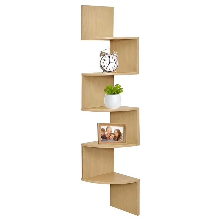 5 Tier Corner Shelf organizer Wall Mount Zig Zag Storage Rack Rustic Wood Floating Shelves Wall Shelves for Home Storage