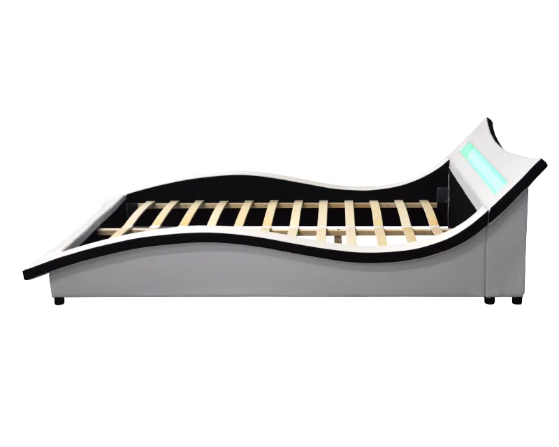 Manufacturer Italia Style Luxury Curved S shape PU Bed with LED on Headboard for Bedroom