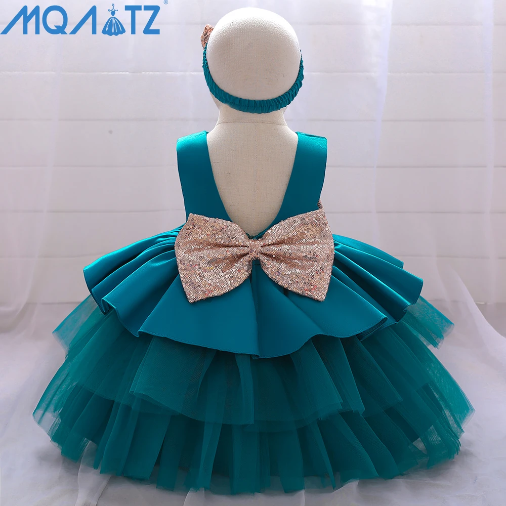 MQATZ Red baby girl party dress floral christening event frock little princess skirt with free hairband