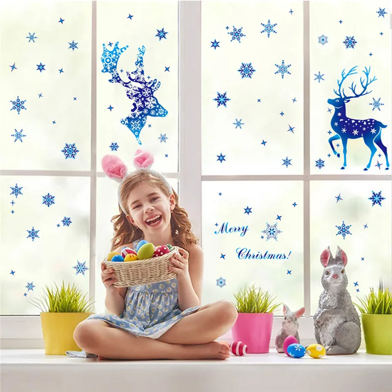 2021 New Christmas Decorations Snowflake Stickers Glass Window Decoration Elk