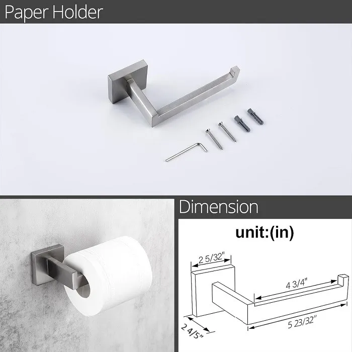 Brushed Nickel Toilet Paper Holder Wall Mount Square Silver 304 Stainless Steel Toilet Paper Roll Holder for Bathroom Rustproof