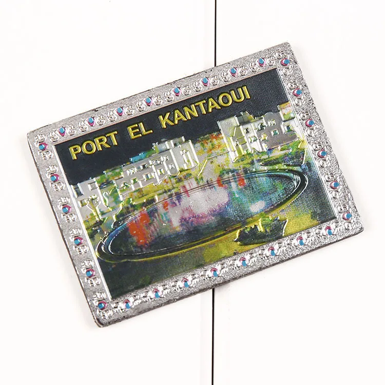 Hot Selling  Customized Tunisia Port El Kantaoui Creative Silver Aluminium Foil Souvenirs Fridge Magnet