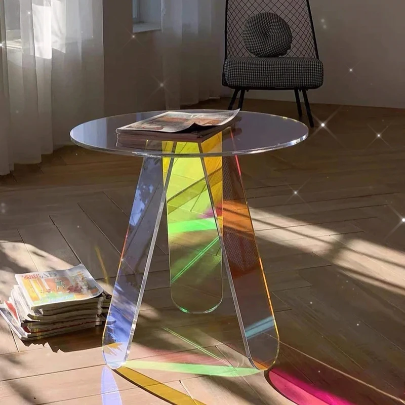 Wholesale Customized Minimalist Rainbow Color Living Room Side Round Crystal Rainbow Transparent Acrylic Coffee Table