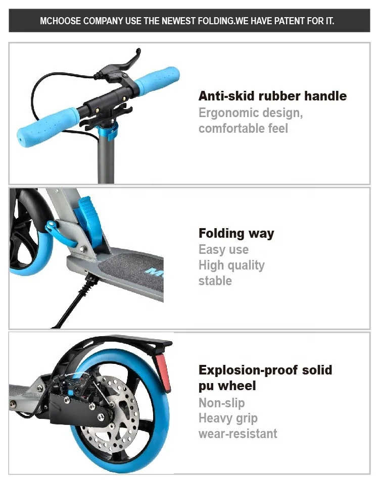 Two Big Wheels Folding Adjustable Kick Scooters with Carry Strap