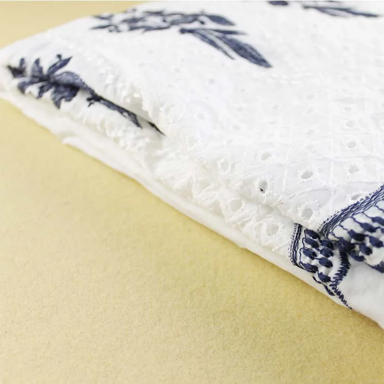 Two color Womens Home Textile Fabric Geometric Pattern Cotton Perforated Embroidered fabric