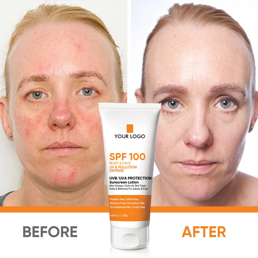 Personal Label Oem Protects Skin Uv Damage Broad Spectrum Water-Resistant Sun Cream Spf 100 Body And Face Sunscreen Lotion