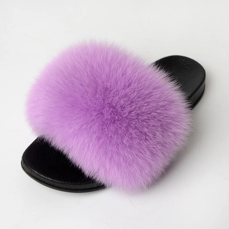 
Quick Shipping Wholesale price real fur slippers flush soft raccoon fur slipper outdoor slider sandals fox fur slides for wome 