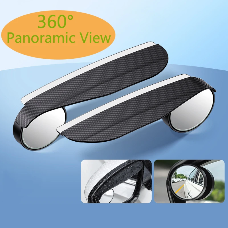 2pcs Carbon Fiber Car Rearview Rain Eyebrow Blind Spot Mirror Small Round Mirror Wide Angle Hd Car Mirror Interior Accessories
