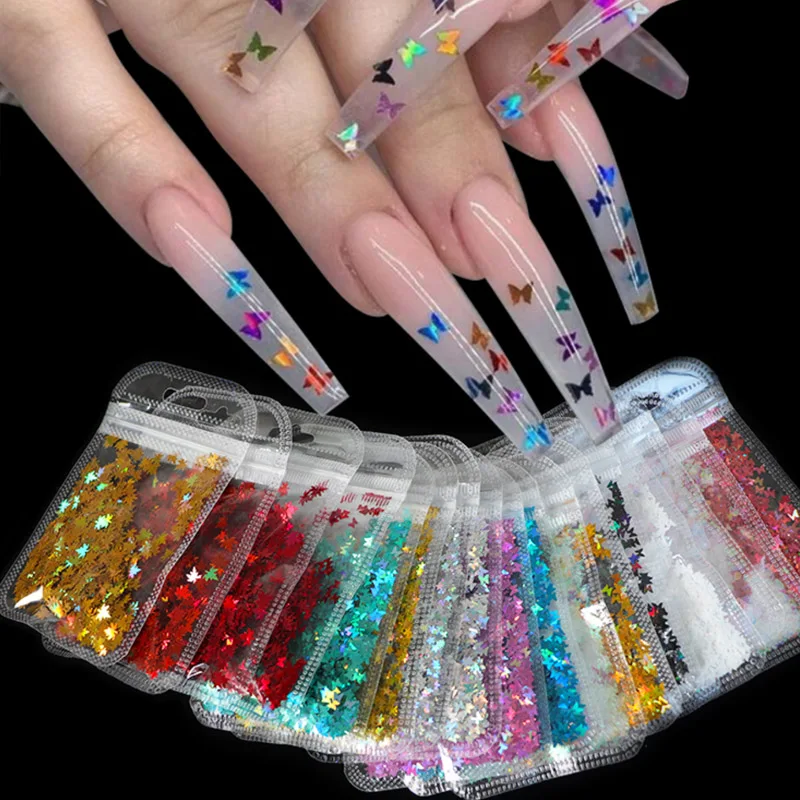 500gHotsale Holographic Butterfly Heart Nail Art Glitter Micro Laser Star Flakes 3D Silver Gold Sequins Polish Manicure Nail Dec