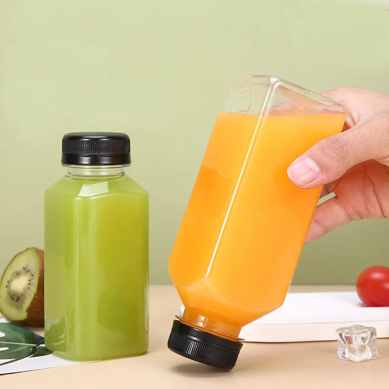 wholesale 350ml 400ml 500ml plastic juice bottle Disposable Pet plastic square shape bottle custom transparent bottles