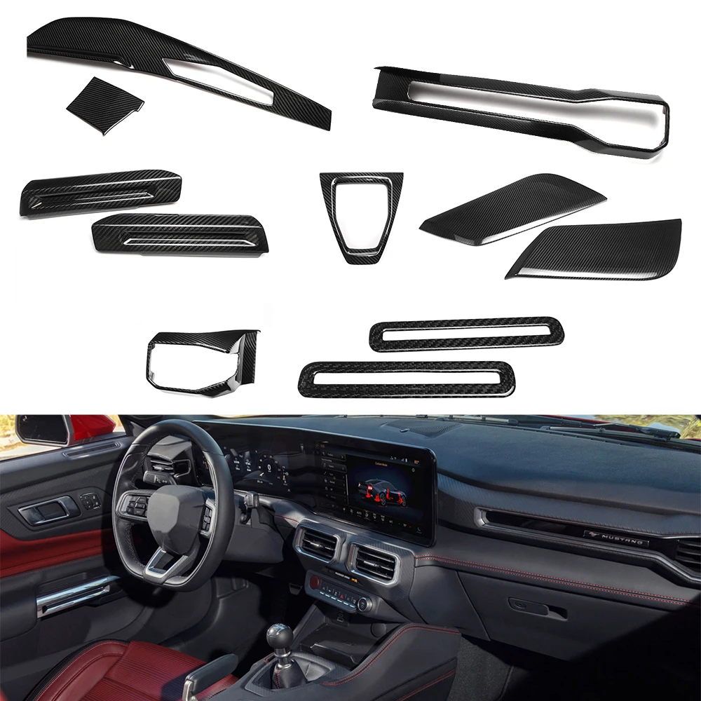 Carbon Fiber Car Interior Trim For Ford Mustang S650 GT Coupe HTC 2024+ Dashboard Console Cover Door Handle Air Vent Decor Trim
