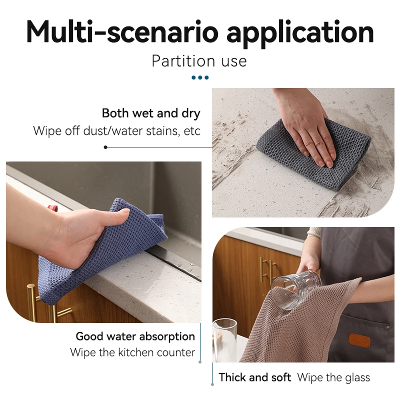 Cross-border 100% Cotton Waffle Household Cleaning Cloths Lazy Absorbent Table Cleaning Cotton Kitchen Towels