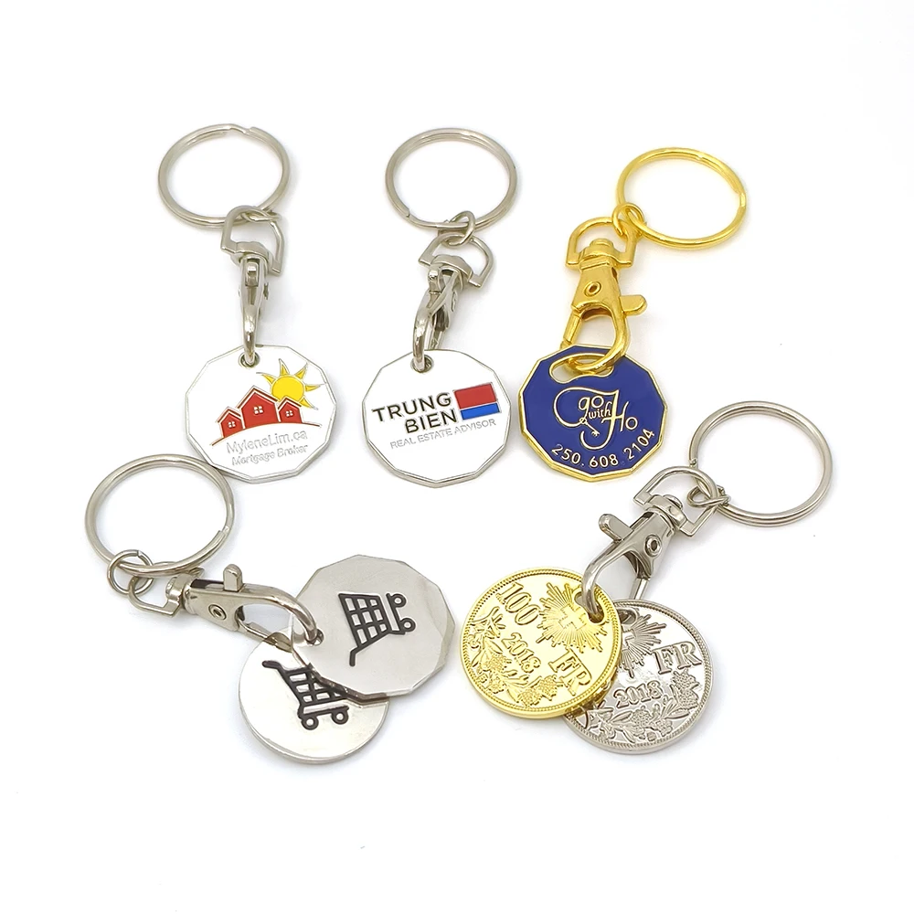 Portable Supermarket Shopping Trolley Tokens Key Ring Keychains Organizer Accessories Quarter Loonie Grocery Keyring