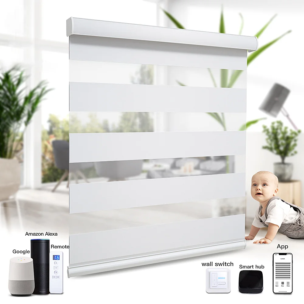 Двухслойные офисные затемняющие оконные шторы на заказ тканевые беспроводные моторизованные жалюзи