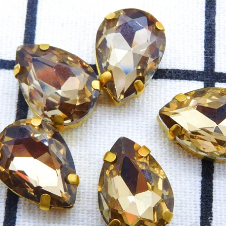 
Wholesale Fashion Glass Rhinestones Teardrop Sew On Crystal Stones Sliver-plated Claw 
