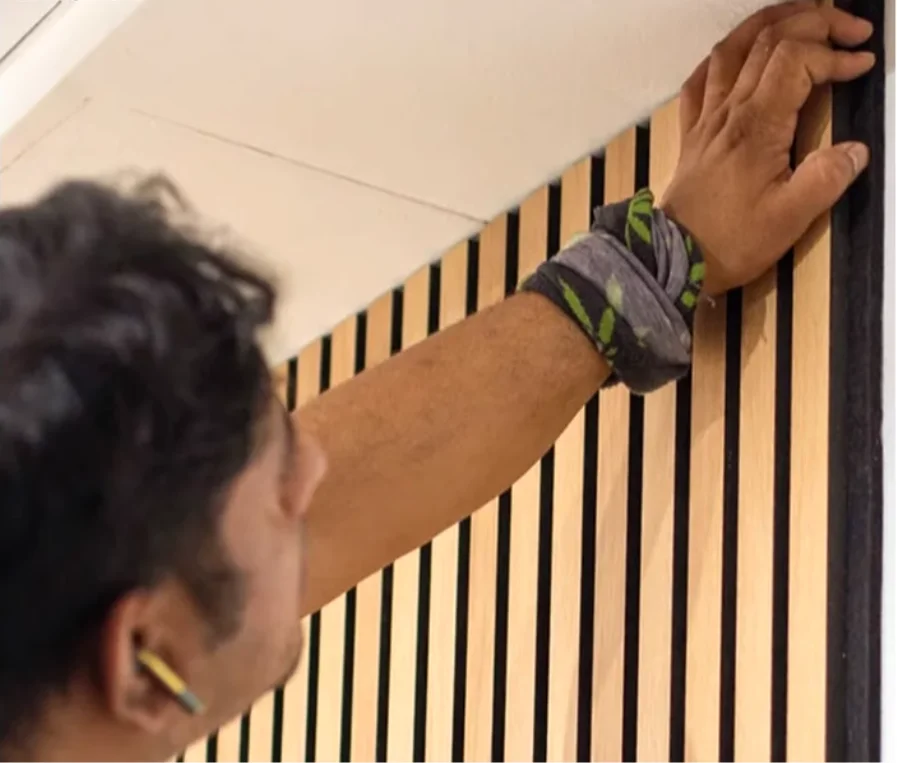 Hot Selling Curved Textured Movable Fabric Polyester Fiber Soundproof Wood Slat Foam wood acoustic wall panels