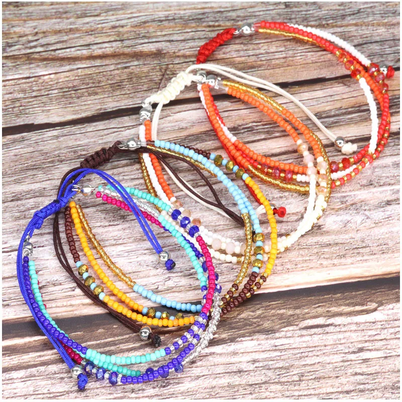 Adjustable Weave Rope Handmade Seed Beads Bracelet Women Men Bohemian Beach Turkish Friendship Crystal Hand Wristband Bracelet
