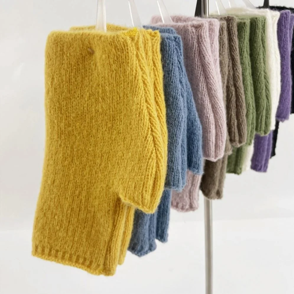 Ruizi Soft Warm Knitting Arm Gloves Writing Fingerless Mittens Thicken Wool Guantes