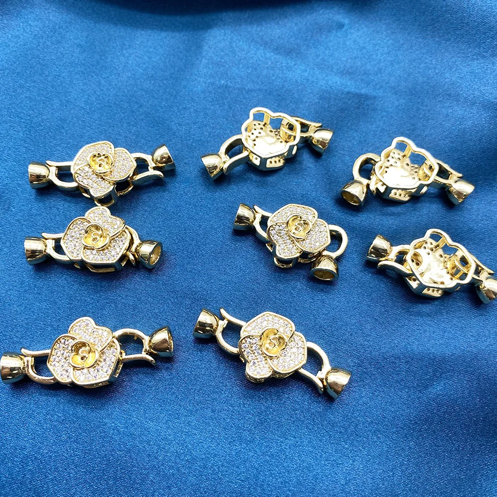 Rose-Shaped Brass Zircon Bow Connector Clasp for DIY Jewelry Making - Elegant and Durable