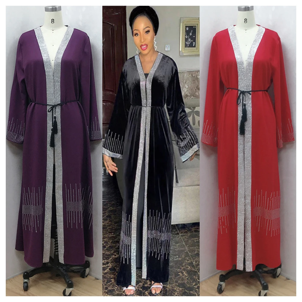 2023 Middle East Islamic Long Clothes Muslim Women Abaya Turkish Cardigan Robe Diamond-stamped maxi dress
