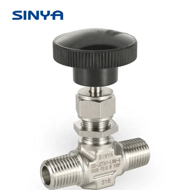 Sinya Stainless Steel Needle Control Valve Female Instrument Needle Valve Black Round Handle Female Straight Needle Valves