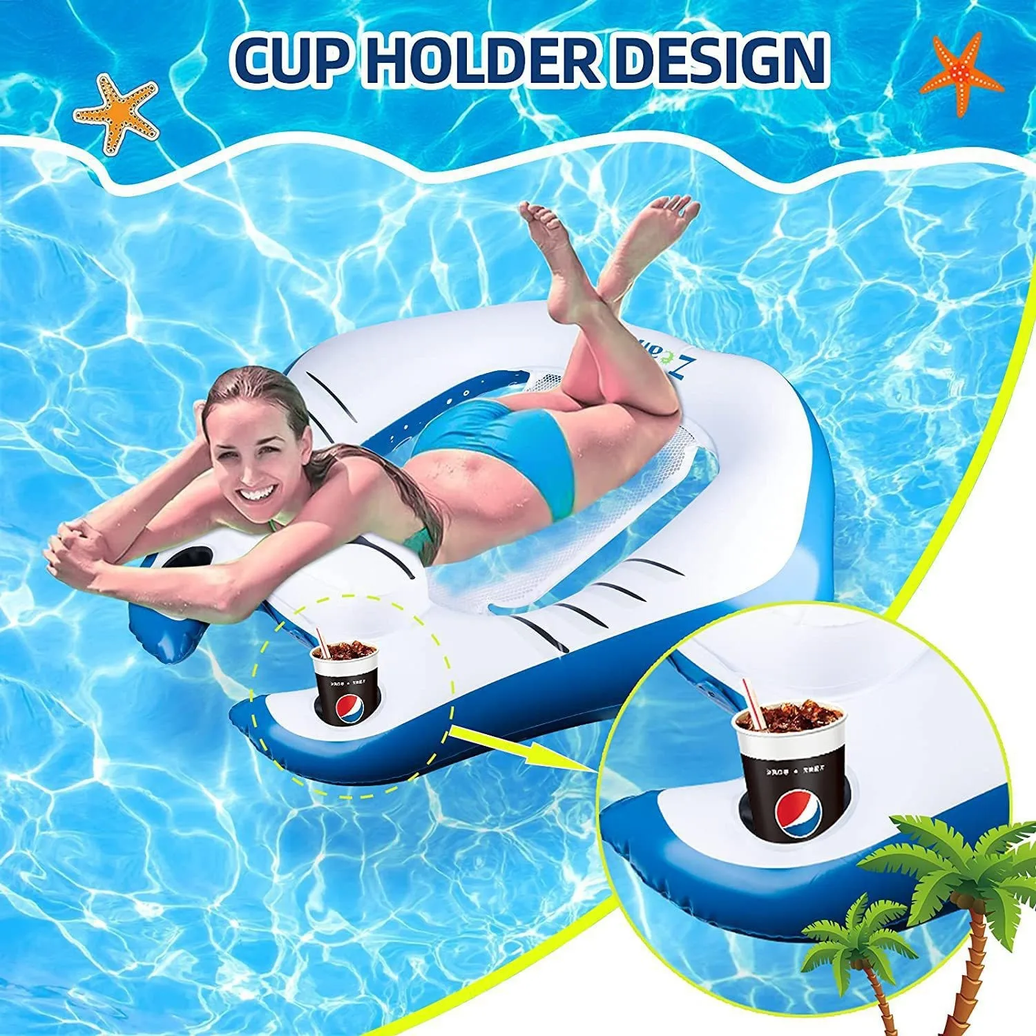 PVC inflatable water manta ray floating chair luminous U-shaped sofa back recliner floating bed floating seat ring floating row