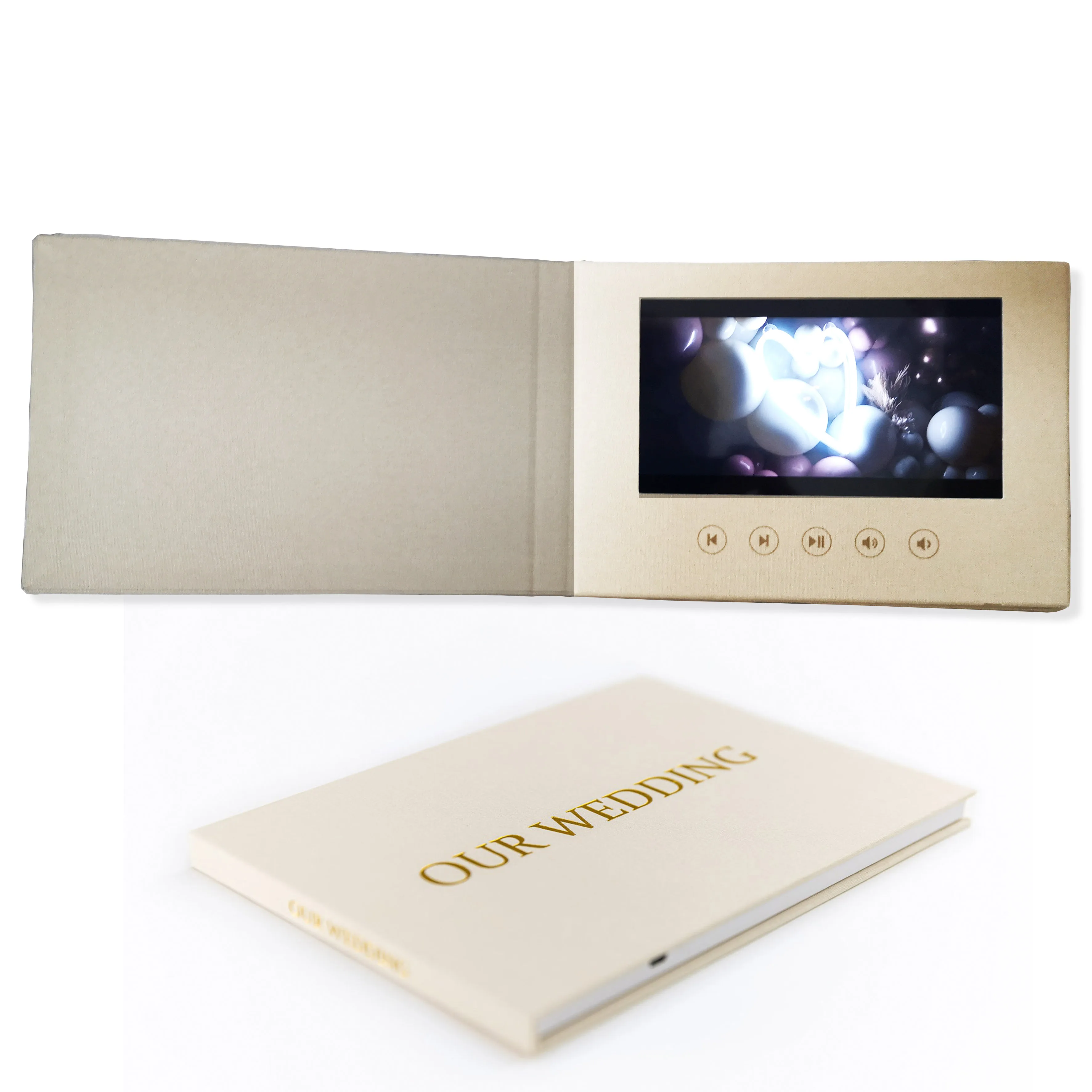 Custom Linen Box Book Hardcover Digital IPS Screen LCD Video Brochure  7 inch 10 inch Display Video Presentation Folder