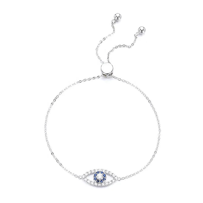 Fine Jewelry Nazar Boncugu Adjustable 925 Sterling Silver Blue Evil Devil Eye VVS Moissanite Charm Bracelets For Women