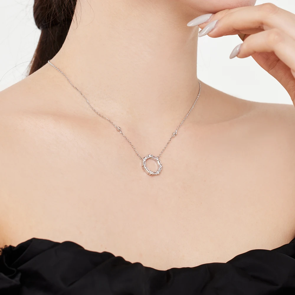 Dylam Jewelry Manufacturer Wholesale 925 Sterling Silver Rhodium Gold Plated Link Chain 5A Zirconia Hexagon Pendant Necklaces