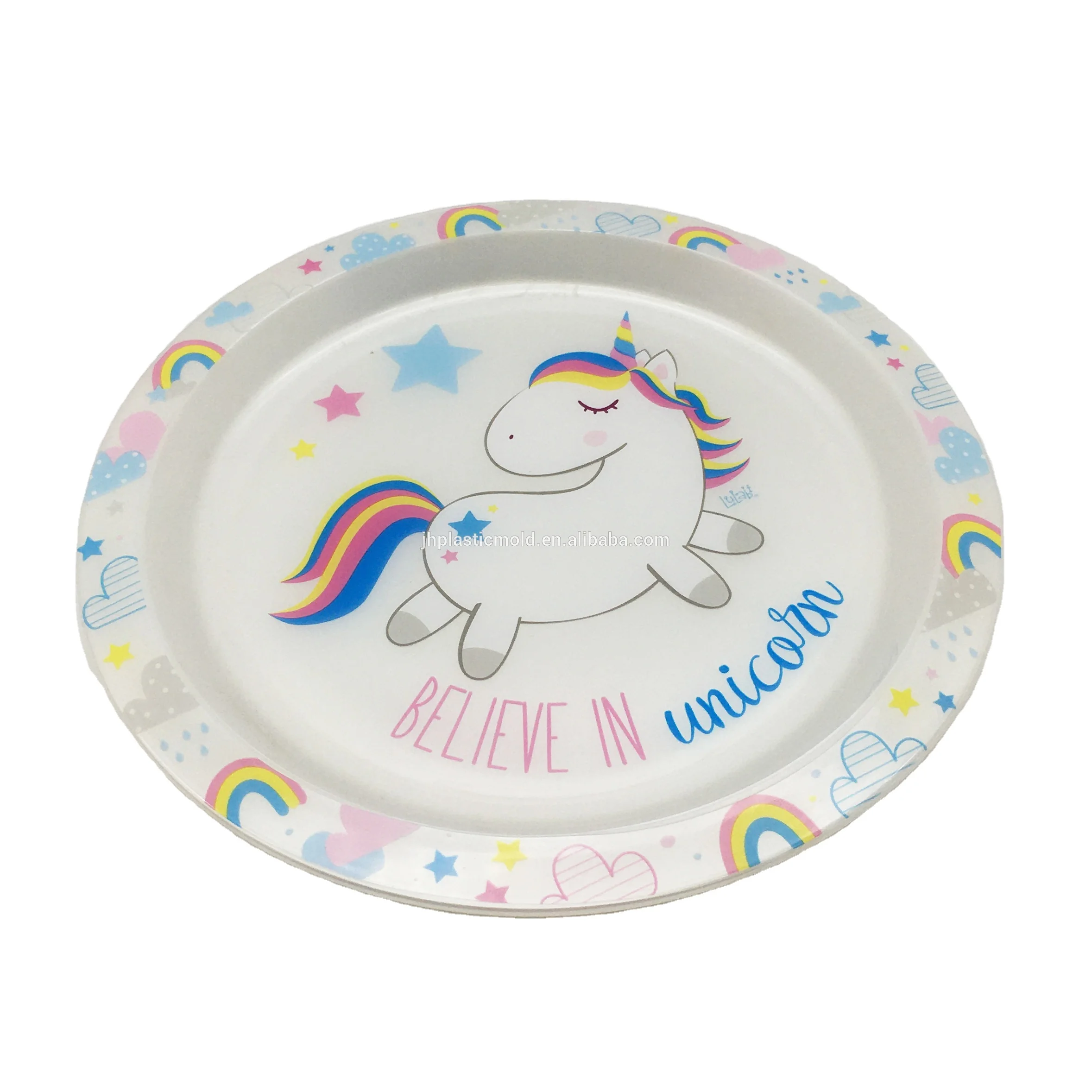 IML Decorations Unicorn PP plastic round baby Dinner Plates Kids Tableware Plate 21.5cm