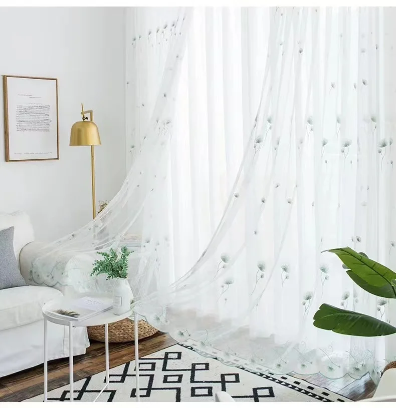 Dandelion Pattern Embroidered Sheer Curtains Nordic Style Tulle Curtains For The Living Room