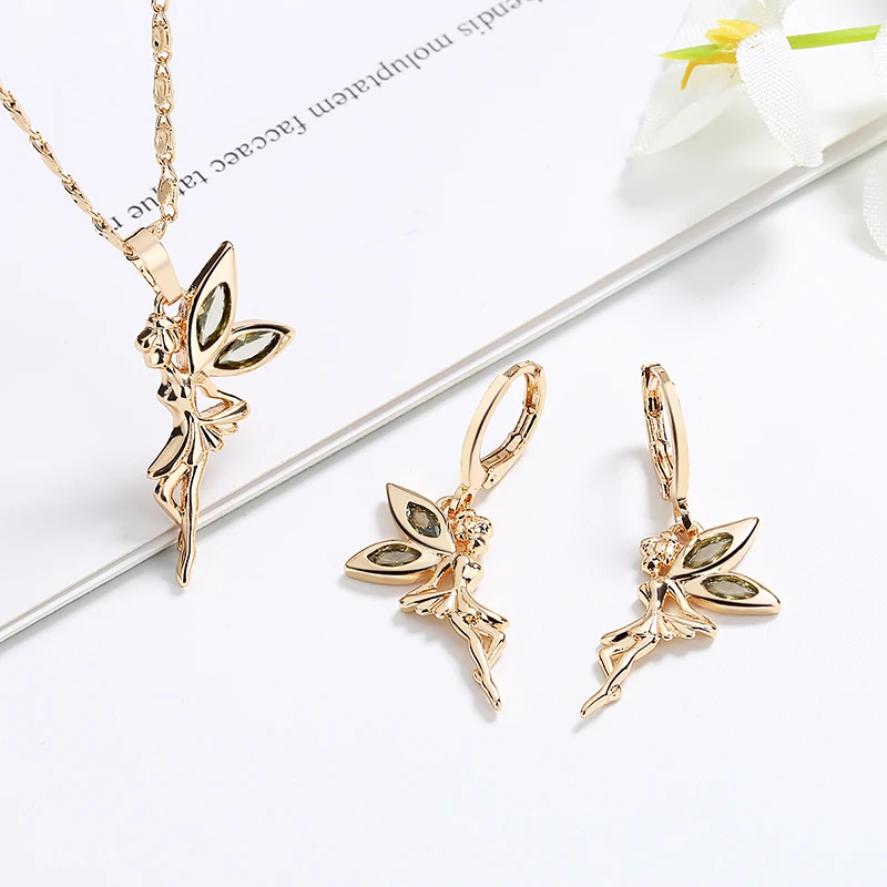 Jewelry By The Dozen Fairy Tale Angle Tinkerbell Princess Necklace And Earring Sets Brass Jewelry For Girls